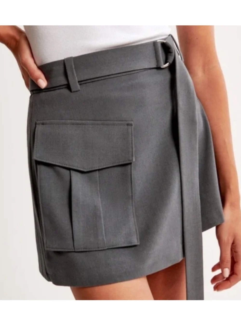 Abercrombie & Fitch Wrap-Front Utility Mini Skort in grey